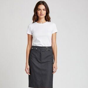 Perry Ellis Charcoal Pinstripe Pencil Skirt